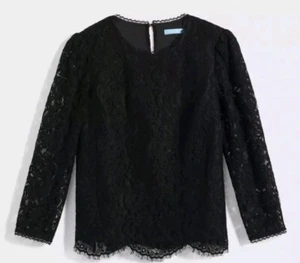 DRAPER JAMES Sz 18 Belle Meade Black Popover Lace Top Sheer LS Elegant Classic - Picture 1 of 19