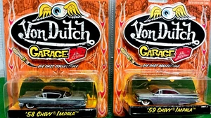 Jada - Von Dutch Garage - 2 Stück - 1958 & 1959 Chevy Impala’s - Lowriders - Hot Rods - Bild 1 von 13