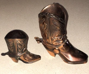Two Copper Brass Cowboy Boots Decor Paperweight Western 4” & 3 3/4” VGC TEXAS - Picture 1 of 6
