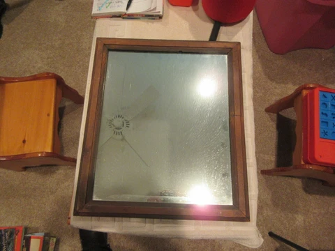 Mirror , Antique , Custom Made , Wood , 19"X16"X2" , Very Heavy Cover