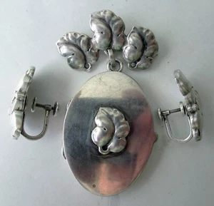 STERLING GEORG JENSEN USA LARGE LOCKET BROOCH, 2 3/8 INCH, 29 GRAMS - Picture 1 of 8