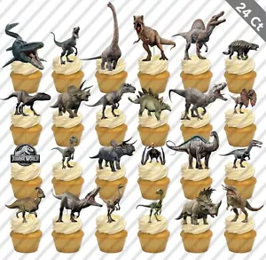 24 Jurassic World Dinosaurs Cupcake Topper Favor Party Birthday Picks Cake - Picture 1 of 1