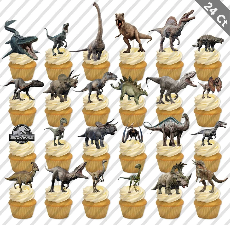 24 Dinosaurios del Mundo Jurásico Cupcake Topper Favor Fiesta Cumpleaños Selecciones Pastel Foto 1 de 1