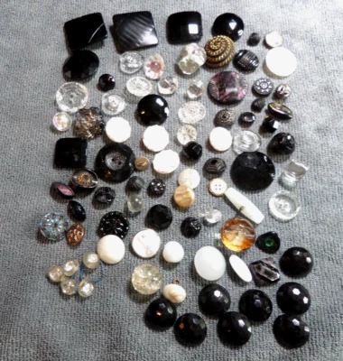 Lot of 86 Vintage Antique Glass Buttons Various Sizes Colors Shapes - Image 1 of 4