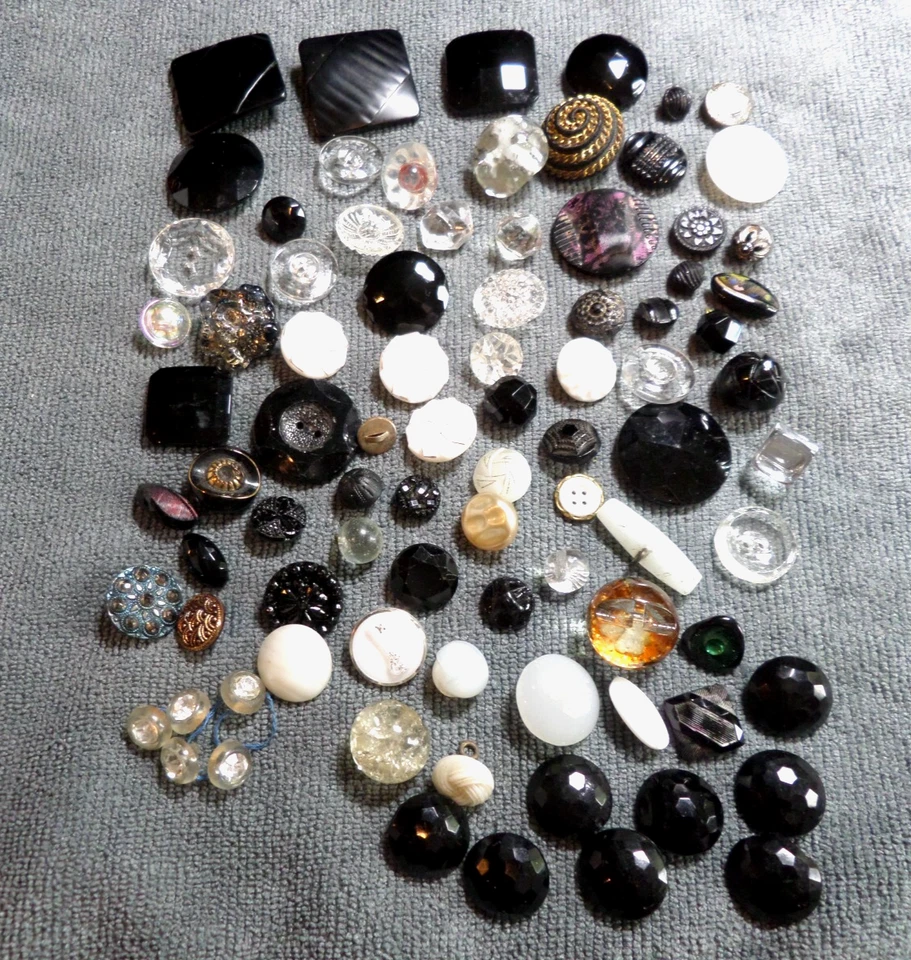 Lot of 86 Vintage Antique Glass Buttons Various Sizes Colors Shapes - Image 1 of 4