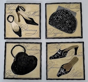"Juego de 4 placas de pared ELEGANCIA NOCTURNA 5,5"" ~ zapatos ~ cartera ~ por New Life" - Imagen 1 de 8