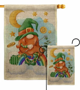 Lucky Gnome Burlap Garden Flag Springtime St Patrick Decorative House Banner - Picture 1 of 19