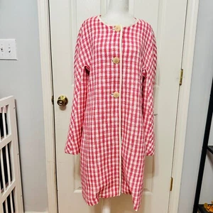 KATE SPADE NEW YORK BARBIE GINGHAM METALLIC TWEED LONG COAT LARGE $599 - Picture 1 of 8