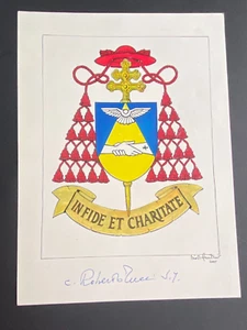 ROBERTO TUCCI (†2015) Cardinal/Cardinal Signed Signed Coat of Arms 15x20 - Picture 1 of 1