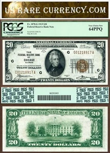 1929 $20 Federal Reserve Bank Note PCGS Very Choice New 64PPQ FR-1870-G Chicago - Picture 1 of 3