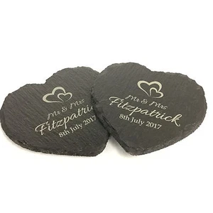 Pair Of Mr & Mrs Personalised Slate Coasters Engraved Wedding Anniversary Gift - Picture 1 of 7