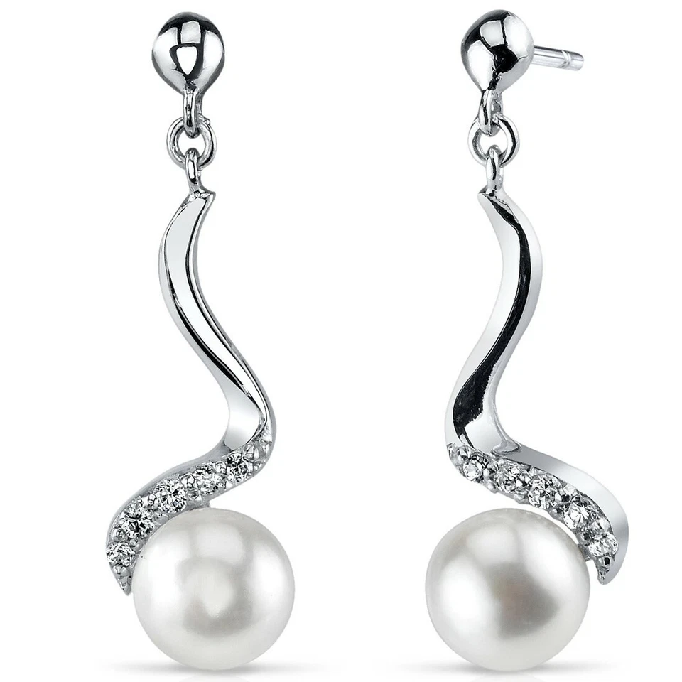 Brincos pendurados redondos de prata esterlina com zircônia cúbica pérola branca de 1 quilate - Imagem 1 de 4