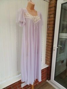 V47 VTG MISS ELAINE LILAC SHEER ANTRON & LACE 60'S NIGHTIE 12/14/16 M/L 44" - Picture 1 of 17
