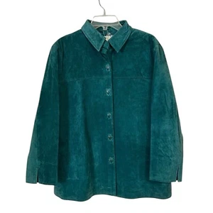 Pendleton Plus Suede Leather Jacket Size 1X Womens Plus Size New Green Button Up - Picture 1 of 8
