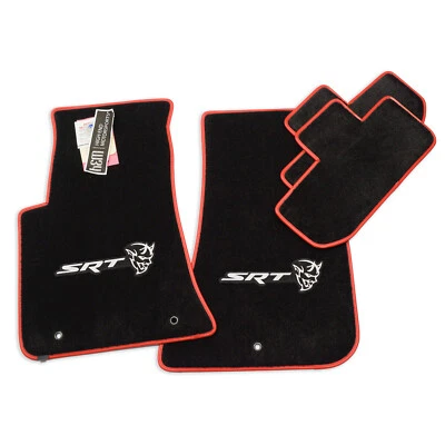 DEMON LOGOS 2018 2023 Dodge Challenger Floor Mats w/Red Trim Premium32oz InStock - Image 1 of 4