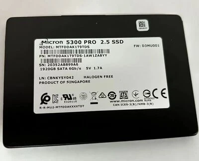 1.92TB SSD MICRON 2.5 SSD FW: D3MU001 MTEDDAK1T9TDS-1AW1ZABYY 1920GB SATA 6Gb/s - Bild 1 von 2