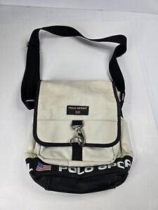 Ralph Lauren Polo Sport Crossbody US Flag Messenger Bag Beige Tan Flap Zip 
