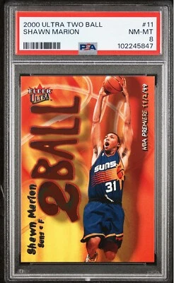 2000-01 ULTRA SHAWN MARION PSA 8 (POP 1 NONE HIGHER) 两个球插入 #11 太阳 — 第 1/3 张图片