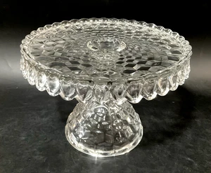 Vintage Fostoria American Cubist Pedestal Cake Stand w/ Rum Well 10” Round - Picture 1 of 7