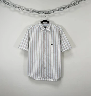 Винтажная мужская рубашка Just Cavalli Race в полоску с карманом и коротким рукавом L - Изображение 1 из 4