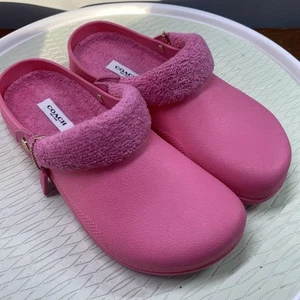 Coach Women Barbie Pink Lola Clog Rubber Shearling Lined Weatherproof EUC SZ.9B - Picture 1 of 12