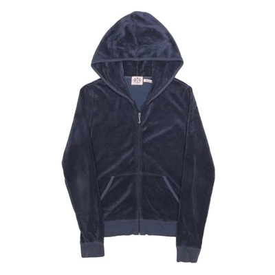 JUICY COUTURE Mujer Azul Marino Cremallera Sudadera con Capucha L Informal Terciopelo Sudadera Foto 1 de 4