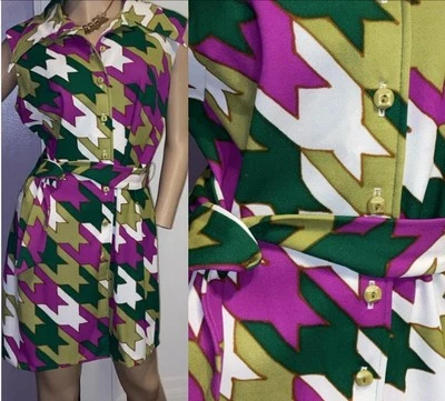 Vestido con botones de baquelita psicodélico Mod Go/go años 60 para dama M Foto 1 de 4
