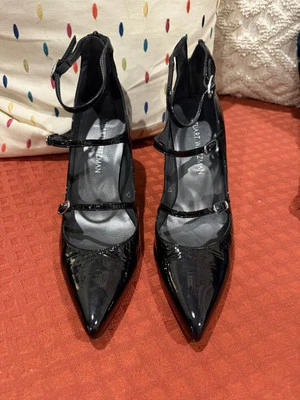Stuart Weitzman UW47986 Black Patent Leather Triple-strap Pointed Toe Heels 9.5M - Image 1 of 4
