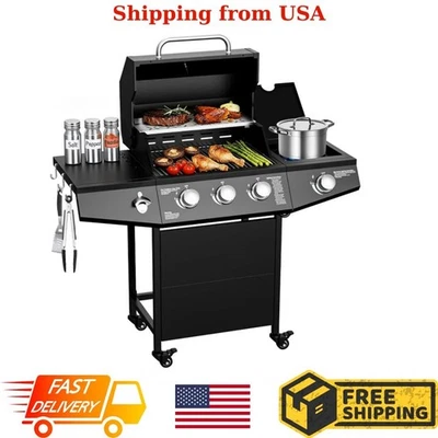 40,000 BTU Gas Grill, 3 Burner BBQ with Side Burners and Stainless Steel Grill - Image 1 of 4