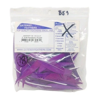 78 Count Gateway Archery Arrow Feathers 3" Right Wing Parabolic: Purple  - Image 1 of 2