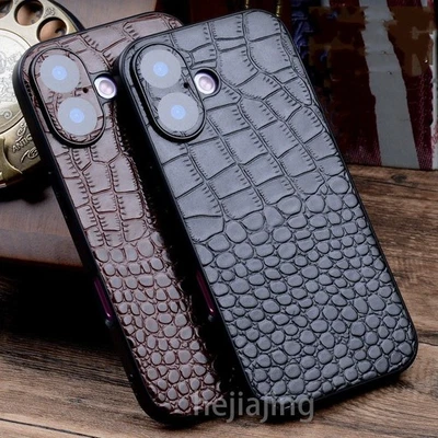 Genuine Cowhide Leather Crocodile Case for iPhone 17 17 Pro Max Business Cover - Image 1 of 4
