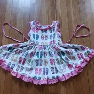 Girl August Dress Flipflop Print Pink Ruffle Knit Twirl Boutique Beach Girls 5 - Picture 1 of 10