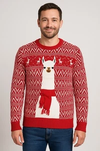 33 Degrees Llama Christmas Sweater Red White Knit Holiday Ugly Sweater M Funny - Picture 1 of 10