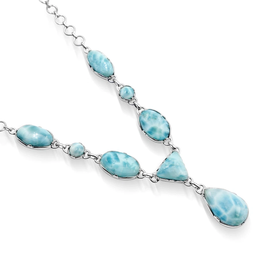 Collana goccia naturale Larimar in argento sterling 925 gioiello di design... - Immagine 1 di 3