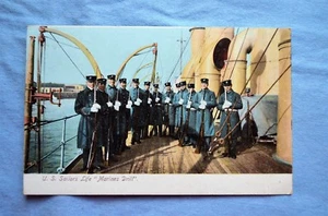 Colored Post Card of U.S. Marines on a Battleship - Picture 1 of 2