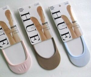 nwt HUE ladies sheer foot sock liners SET OF 3 PAIRS, m/lg, blue, tan, pink c/p