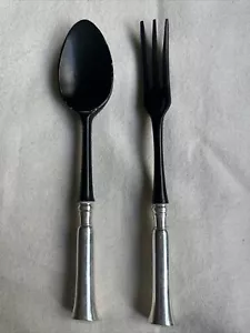 Vintage Mid Century Modern Sterling Silver Handles And Laquered Wood Salad Set - Picture 1 of 24