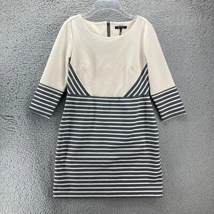 Daisy Fuentes Striped Long Sleeve Dress Womens PM Petite Med Gray Cream Coastal - Picture 1 of 13
