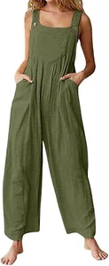 Women's Casual Wide Leg Ruffle Jumpsuit One Piece Sleeveless Bib Overalls Beach - Picture 1 of 22