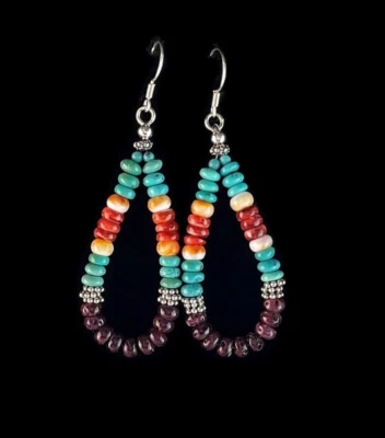 White Fox Creation: Long Gemstone and Purple Spiny Oyster Earrings - Image 1 of 4