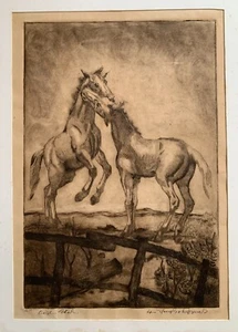 Vintage Etching of Horses, Pencil Signed, Equestrian Art - Picture 1 of 6