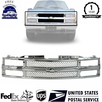 New Front Grille Mesh Chrome For 1994-00 Chevrolet C/K Series 1994-1999 Suburban Foto 1 de 4