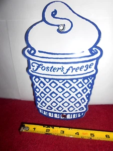 5x8 in FOSTER`S FREEZE ICE CREAM CONE SIGN DIE CUT HEAVY METAL PORCELAIN # Z 520 - Picture 1 of 4