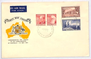 AUSTRALIA 1951 FDC Perth ILLUSTRATED Air Mail First Day Cover 1s6d 5½d 3d YN205 - Picture 1 of 10