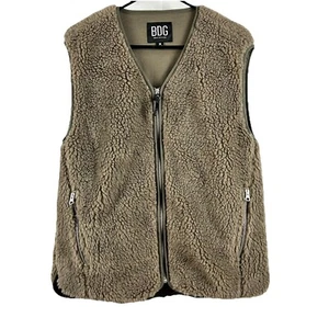 BDG Urban Outfitters M Borg Sherpa Vest Brown Pockets Sleeveless Outdoor Street - Picture 1 of 12