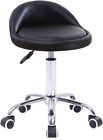 KKTONER PU Leather Round Rolling Stool with Back Rest Height Adjustable Swivel