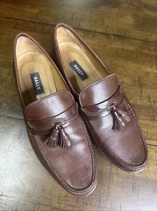 Bally Men Loafers HOWELL 10D Brown Leather Solid Tassel Shoes Made in Italy - Picture 1 of 7