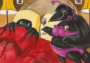 ACEO CROW RYTA VALENTINES DÍA IMPRESIÓN DE PINTURA CORAZÓN ESTILO VINTAGE LUNA DE MIEL - Imagen 1 de 1