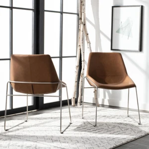 SAFAVIEH Alexis Mid-Century Dining Chair Set of 2 | Cognac / Silver | - Picture 1 of 12