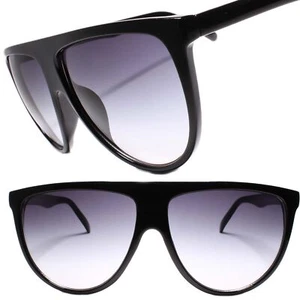 Oversized Mens Womens Vintage Retro Style Sunglasses Flat Top Black Frame - Picture 1 of 4